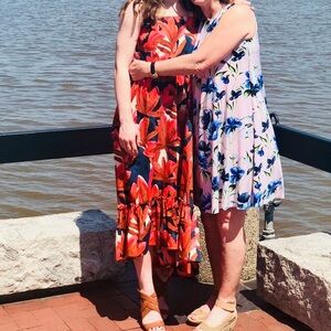 Who What Wear Abstract Wrap Midi Dress Tie Waist Ruffle Hem Size Small